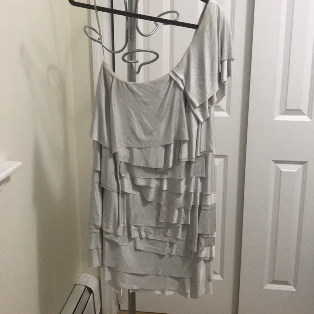 Ruffled silver one shoulder dress
